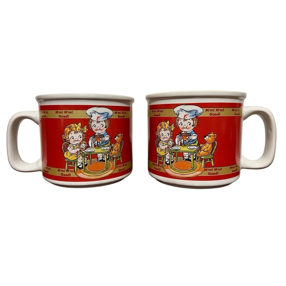 Vintage 1998 Campbells Soup Kids Ceramic Mugs Set of‎ 2 Houston Harvest Red Gold